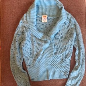 Aqua glittery one button shrug